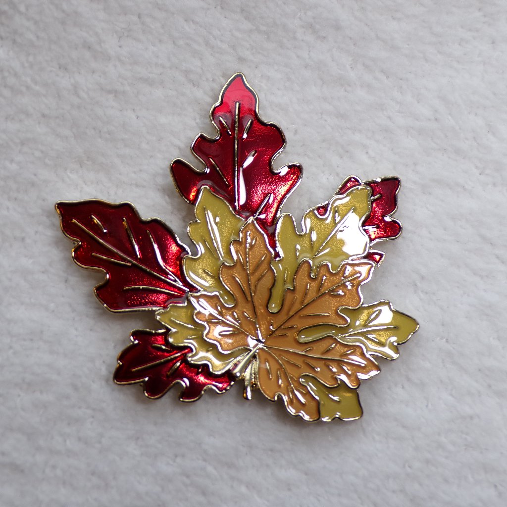 Fall Leaves Enamel Gold Brooch 2 1/4